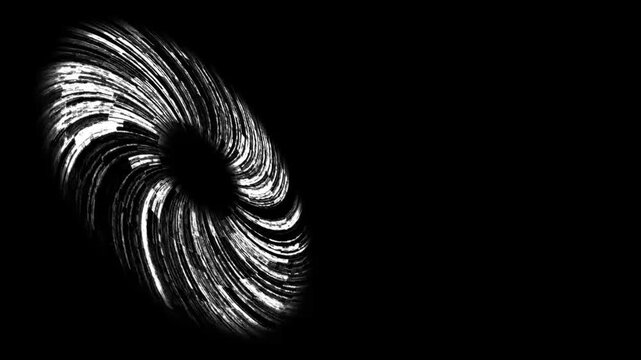 Fantasy spiral cloud tunnel with swirling hurricane texture, infinite circular vortex, light beyond the dark void, abstract motion graphics, dreamlike space travel background seamless loop animation,