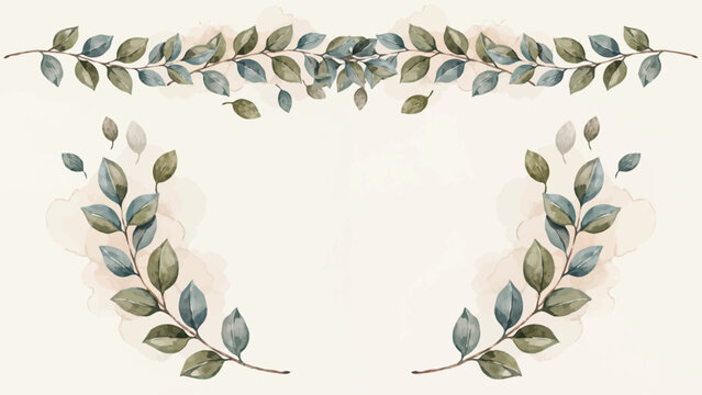 Elegant green and gray leafy vine decorative border illustration . Vector Flat Illustration.
