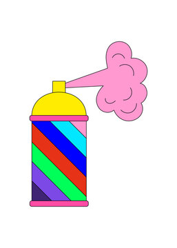 Cute cartoon spray can with retro pop style and pink graffiti effect. Flat y2k vibe for trendy graphic. Modern visual with fun and urban touch, suitable for fashion or youth art themes.