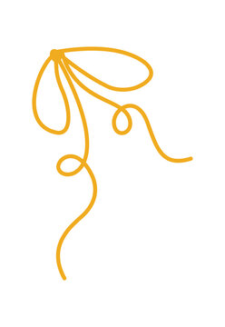 Coquette cute bow ribbon in simple hand drawn sketch style. Curly white background ornament as girly decorative element and line decor for vintage wedding or romantic valentine card. Whimsical