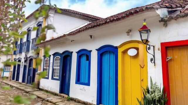 Paraty, streets and houses in the historic center. Paraty, in Rio de Janeiro, is a UNESCO listed colonial city. Time lapse.