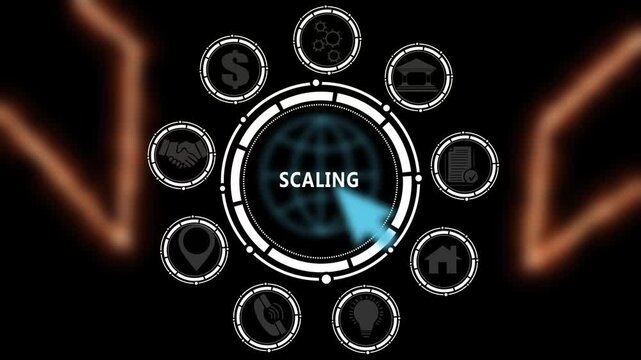 Abstract Technical Dashboard Visualizing SCALING Concept with Tech Gears. 4K Animation