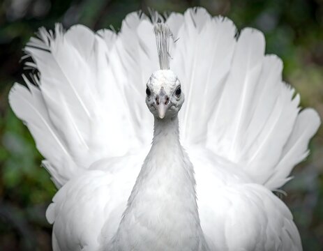 White Peacock Displaying Feathers in Natural Setting