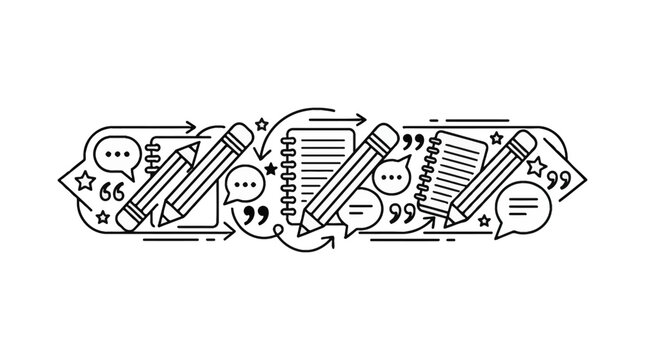 Doodle banner illustration with pencils and writing notebooks.