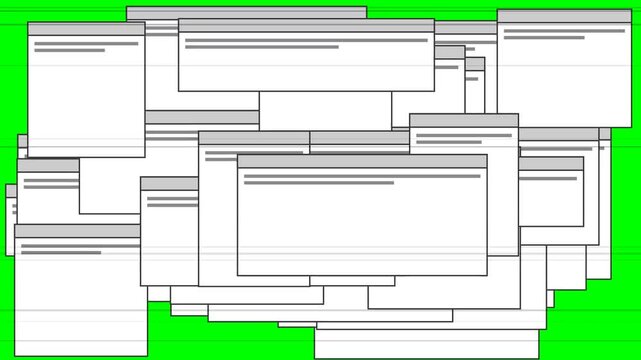 Abstract Animation of Multiple Overlapping System Error Pop-up Windows and Warning Alerts on Green Screen