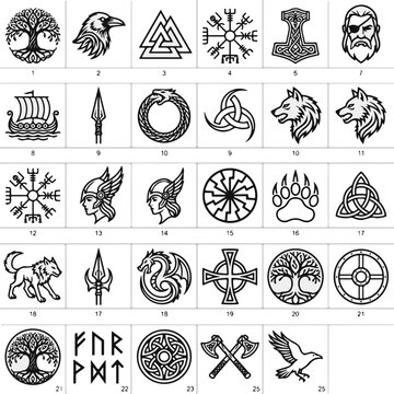 Viking Norse Mythology Symbols Collection Vector Icons for Digital Design Assets