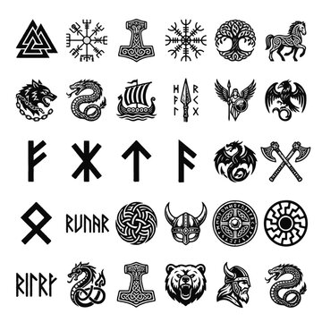 Viking Symbols and Norse Mythology Icons Collection for Nordic Design Projects