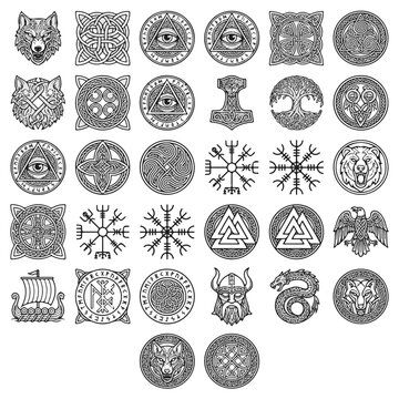 Viking Ancient Mythology Symbols Collection for Nordic Inspired Design and Cultural Projects