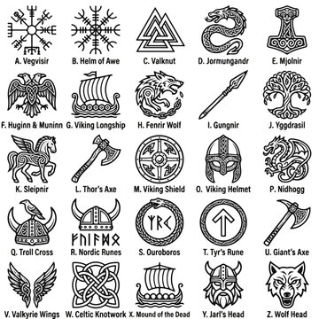Viking and Norse Mythology Symbols Collection for Cultural and Historical Designs