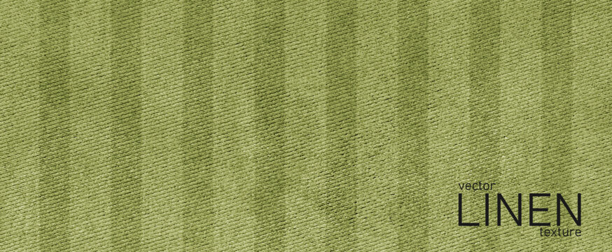 Green line burlap linen decorated realistic texture. Denim jean fabric cloth woven pattern. Rough woven hessian textile. Canvas cotton backdrop bg. Vector illustration