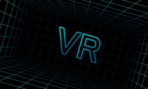 Grid box perspective 3d perspective digital background in cyan VR style. Cyberspace wireframe laser mesh virtual reality metaverse abstract. VR game bg. Vector illustration
