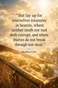 Symbolic representation of earthly treasures decaying, illustrating themes of impermanence, materialism, and spiritual wisdom.