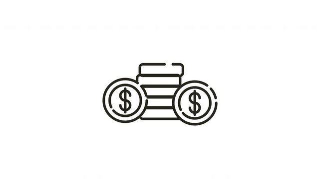 Animated Outline Icon of Stacked Dollar Coins Representing Wealth, Savings and Financial Investment