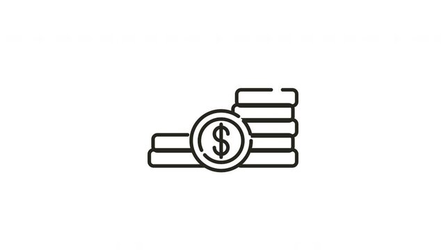 Animated Outline Icon of Stacked Dollar Coins Representing Wealth, Finance and Savings