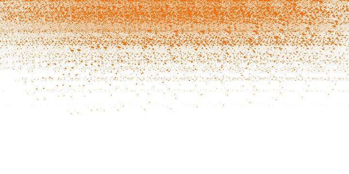 Orange spray paint splatter texture with granular details on transparent background
