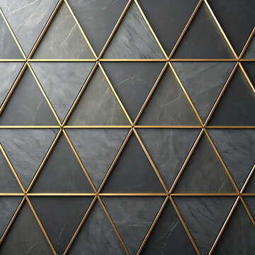 Triangular tessellation pattern with dark stone and gold metallic dividers abstract geometric triangles triangle grid