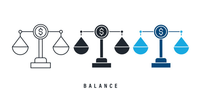 set of balance icons featuring scale and dollar coin symbol