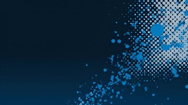 Dynamic abstract dark blue background with light blue ink splatters, grunge texture, and halftone dot pattern gradient.