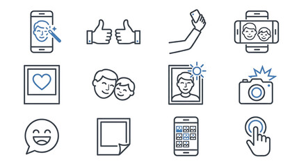 Fototapeta premium A set of minimalist line art icons representing social media and communication concepts