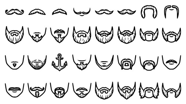 Beards and Mustaches in Various Styles and Designs Featuring Beard, Mustache, Facial Hair with Style and Design Elements