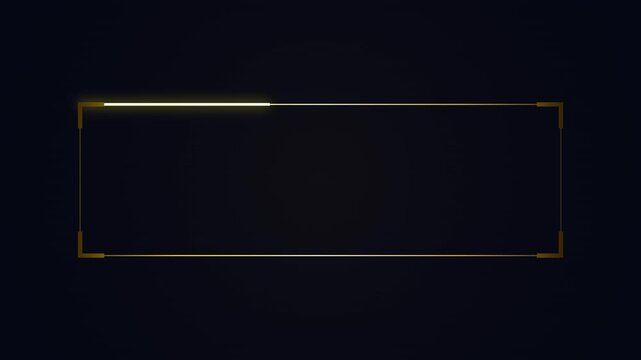 Futuristic golden callout box overlay with glowing neon line and corner brackets on dark background, digital interface element