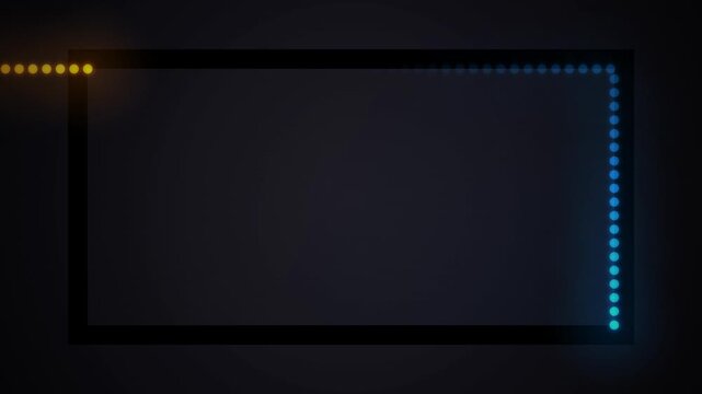 Abstract frame with glowing dots in blue and orange, futuristic technology background, digital data stream effect