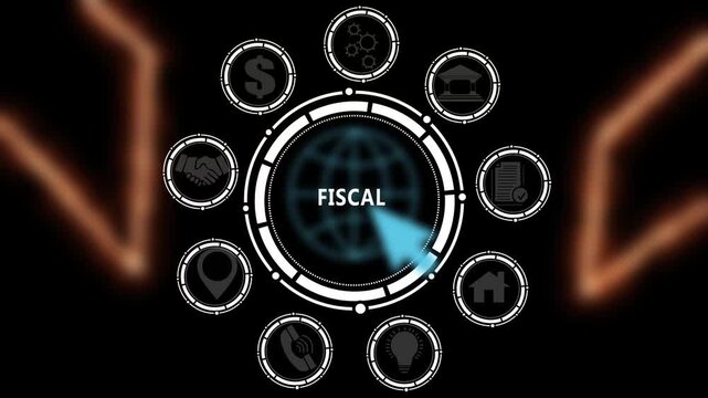Seamless Loop Tech HUD Grid Featuring FISCAL Text for Financial Year Presenters. 4K Video