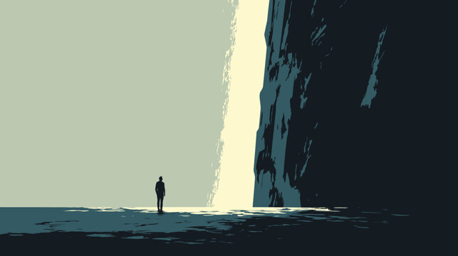 Person standing at edge of light and shadow
