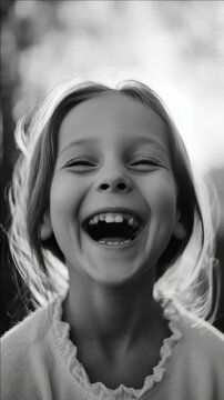 A young girl with a radiant smile enjoying her day. Her laughter is infectious and the joy palpable in this candid snapshot of childhood delight.