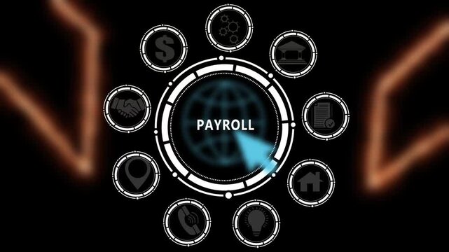 Sci-Fi Digital PAYROLL Automation and Compensation Framework Overlay Asset. 4K Motion Graphic