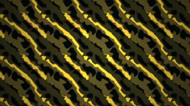 Abstract diagonal camouflage pattern with yellow and dark green shapes, military or hunting theme, seamless texture, dynamic motion