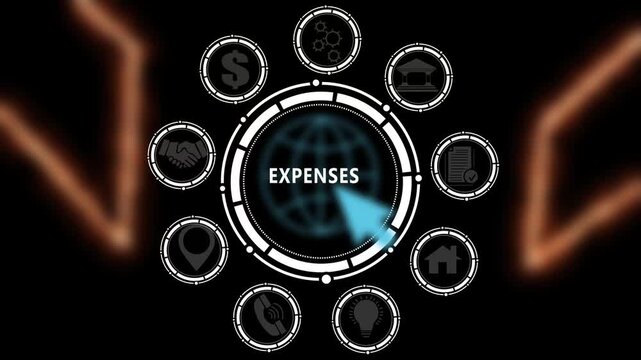 Seamless Loop Tech HUD Grid Featuring EXPENSES Text for Corporate Accounts Presenters. 4K Video