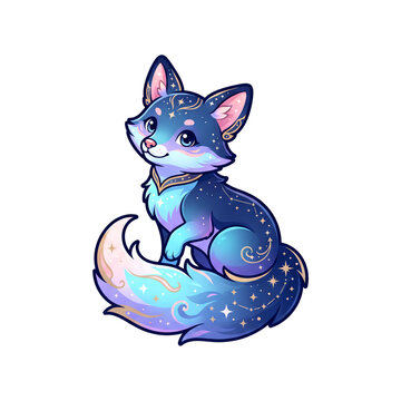 Celestial fox gazer sticker illustration on white background