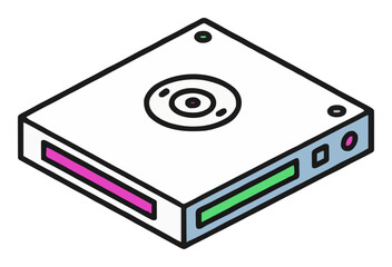 Fototapeta premium Optical drive glowing neon hardware isometric illust.... Generative AI