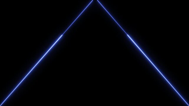 Minimalist blue neon triangle outline glowing on black background, motion light