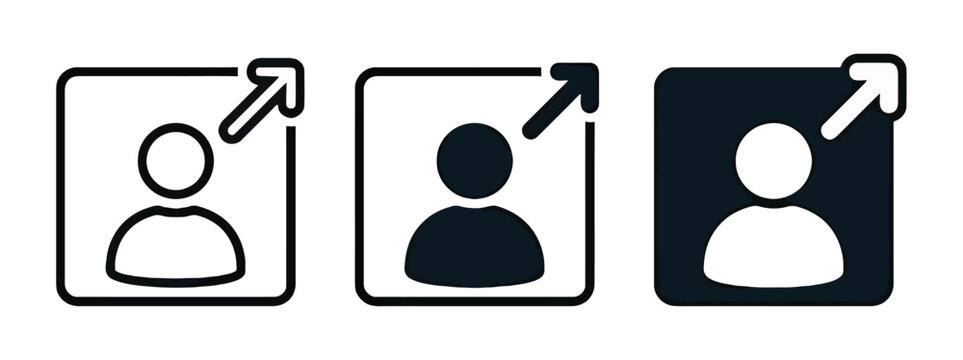 Set of user profile icons with outgoing arrows, representing external links, sharing, or transition actions in web and mobile UI design.