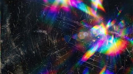 Naklejka premium Ice with Colorful Light Refraction Patterns on a Dark Background Featuring Abstract, Texture, Sparkle with Shine and Reflection