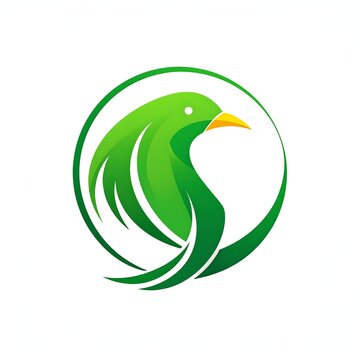 Stylized Green Bird in Circular Frame