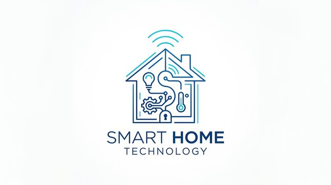 Minimalist smart home technology logo featuring circuit board elements and house outline.