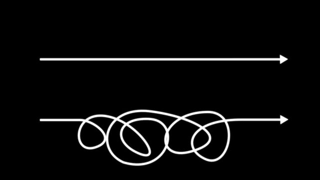 Simple vs complex path animation: strategic planning and problem solving concept arrow complexity simplicity