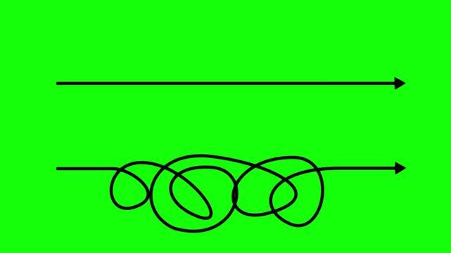 Simple vs complex path animation: conceptual line on green screen arrow