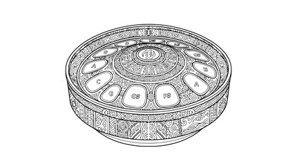 Naklejka premium Intricate Handpan Steel Tongue Drum Musical Instrument Vector Line Art Illustration