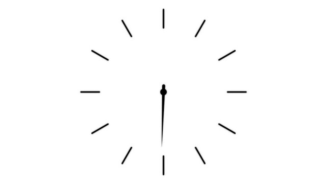 Minimalist clock face with moving hands, time passing concept, isolated on white background, watch deadline