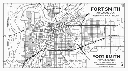 Obraz premium Fort smith arkansas city map with street grid and river details