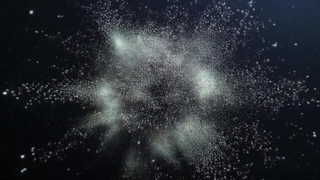 Abstract Particle Explosion in Dark Space, Slow Motion Disintegration