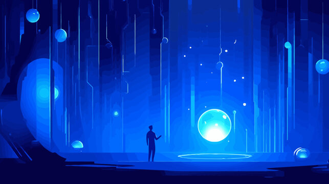 Futuristic glowing orbs and abstract digital environment
