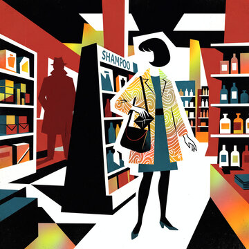 shoplifter in store Graphic poster style illustration