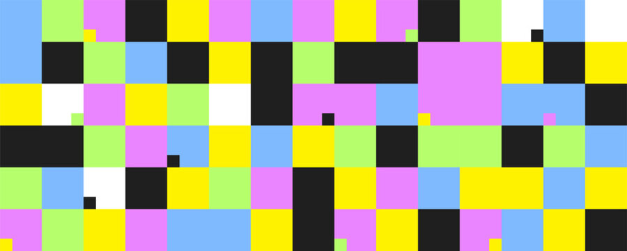 Pattern square irregular with mosaic tile pixel and simple grid color. Geometric bright tech with plaid background patchwork and vector fabric white.