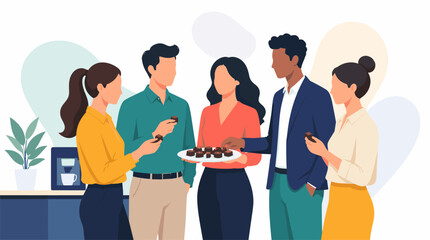Obraz premium World Chocolate Day Celebration with Group of People Sharing Cake.