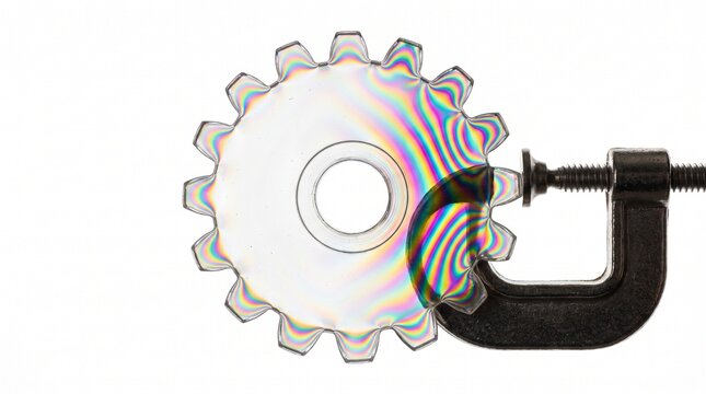 Photoelastic Stress Pattern in Clear Plastic Gear Under Polarized Light